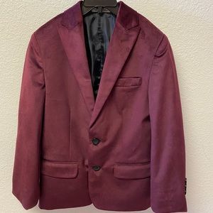 Boys 3pc Suit: Maroon Velvet Jacket, Black Pants